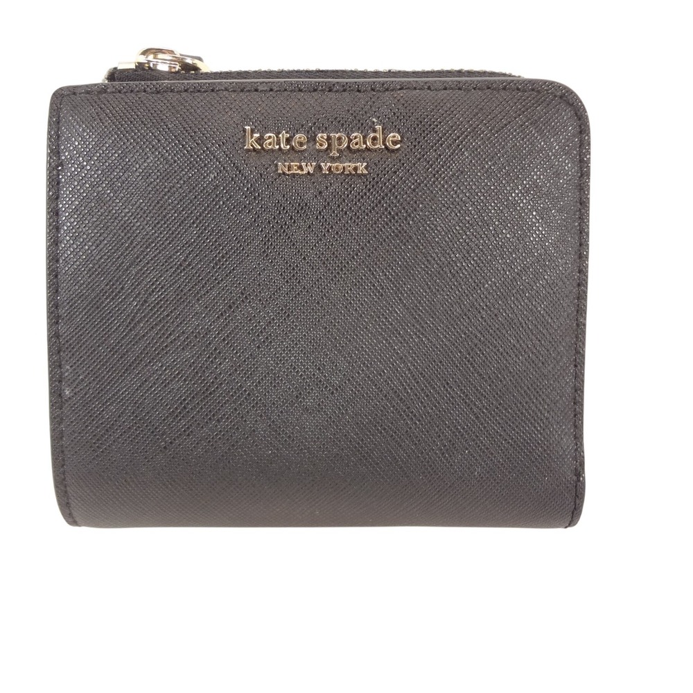 Kate Spade NY Madison Bifold Wallet Black Saffiano Leather L-Zip ID Window